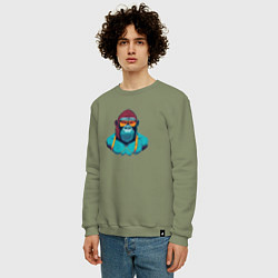 Свитшот хлопковый мужской Крутая горилла в очках, цвет: авокадо — фото 2