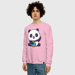Свитшот хлопковый мужской Панда с мячиком, цвет: светло-розовый — фото 2