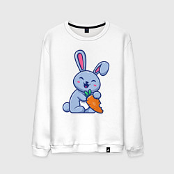 Свитшот хлопковый мужской Радостный кролик с морковкой, цвет: белый