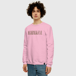 Свитшот хлопковый мужской Nirvana grunge text, цвет: светло-розовый — фото 2
