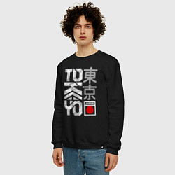 Свитшот хлопковый мужской Токио типографика, цвет: черный — фото 2