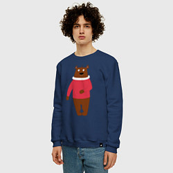 Свитшот хлопковый мужской Мишка в свитере, цвет: тёмно-синий — фото 2