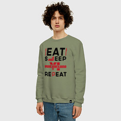 Свитшот хлопковый мужской Надпись: eat sleep GTA6 repeat, цвет: авокадо — фото 2