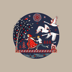 Свитшот хлопковый мужской Сказка Гуси - лебеди в стиле мезенской росписи, цвет: миндальный — фото 2