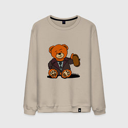 Свитшот хлопковый мужской Медведь Кащей с шапкой-ушанкой, цвет: миндальный