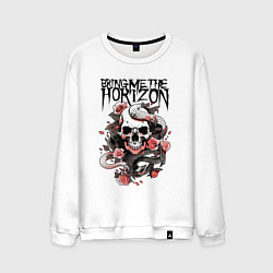 Свитшот хлопковый мужской Bring Me the Horizon - A skull with roses, цвет: белый