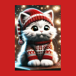 Свитшот хлопковый мужской Котик в новогоднем свитере, цвет: красный — фото 2