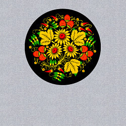Свитшот хлопковый мужской Хохломская роспись цветы и ягоды в чёрном круге, цвет: меланж — фото 2