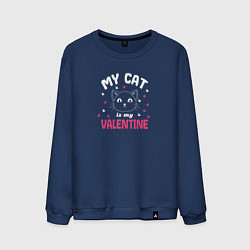 Свитшот хлопковый мужской My cat is my Valentine 2024, цвет: тёмно-синий