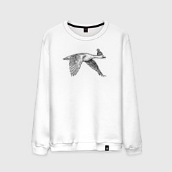 Свитшот хлопковый мужской Гусь летит на юг, цвет: белый