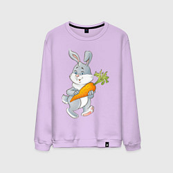 Свитшот хлопковый мужской Мультяшный заяц с морковкой, цвет: лаванда