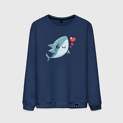Свитшот хлопковый мужской Акула с сердечками, цвет: тёмно-синий