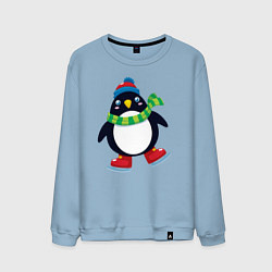 Свитшот хлопковый мужской Пингвин на коньках, цвет: мягкое небо
