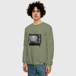 Свитшот хлопковый мужской Старый телевизор черно-белый шум и череп, цвет: авокадо — фото 2