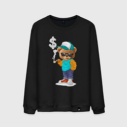 Свитшот хлопковый мужской Плюшевый медведь с трубкой, цвет: черный