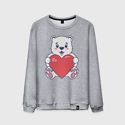 Свитшот хлопковый мужской Белый медведь с сердцем, цвет: меланж