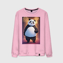 Свитшот хлопковый мужской Панда в свитере под салютом - ai art, цвет: светло-розовый