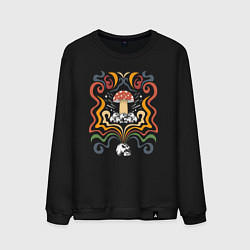 Свитшот хлопковый мужской Психоделика - мухомор и черепа, цвет: черный