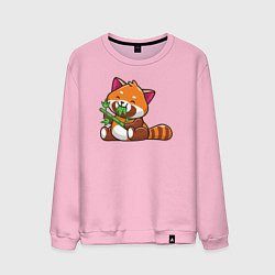Свитшот хлопковый мужской Красная панда обедает, цвет: светло-розовый
