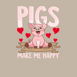 Свитшот хлопковый мужской Свиньи делают меня счастливым, цвет: миндальный — фото 2