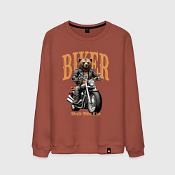 Свитшот хлопковый мужской Байкер медведь на мотоцикле, цвет: кирпичный