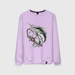 Свитшот хлопковый мужской Скелет рыбалка, цвет: лаванда