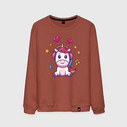 Свитшот хлопковый мужской Единорог в наушниках, цвет: кирпичный