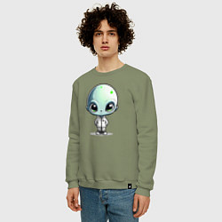 Свитшот хлопковый мужской Милый инопланетянин с большими глазами, цвет: авокадо — фото 2