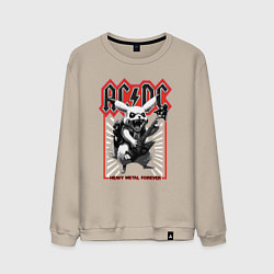 Свитшот хлопковый мужской AC DC на фоне Пикачу играющего рок на гитаре, цвет: миндальный