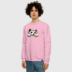 Свитшот хлопковый мужской Испуганный кот вцепился когтями, цвет: светло-розовый — фото 2