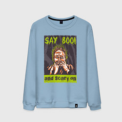 Свитшот хлопковый мужской Say boo and scary on, цвет: мягкое небо