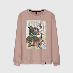 Свитшот хлопковый мужской Самурай Фукусима Масанори: гравюра укиё-э, цвет: пыльно-розовый
