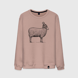 Свитшот хлопковый мужской Овца в шапке с помпоном, цвет: пыльно-розовый