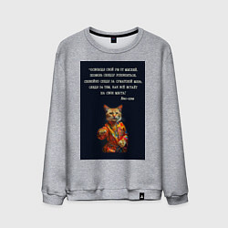 Свитшот хлопковый мужской Кот Лао дзы: позволь сердцу успокоиться, цвет: меланж