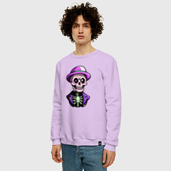 Свитшот хлопковый мужской Скелет в фиолетовой шляпе, цвет: лаванда — фото 2