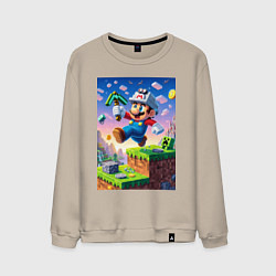 Свитшот хлопковый мужской Марио и Майнкрафт - коллаба, цвет: миндальный