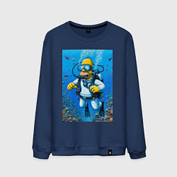Свитшот хлопковый мужской Homer diving - ai art, цвет: тёмно-синий