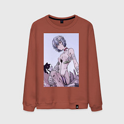 Свитшот хлопковый мужской Евангелион Рей Аянами кот, цвет: кирпичный