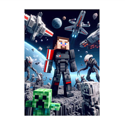 Свитшот хлопковый мужской Minecraft and Mass effect - collaboration ai art, цвет: белый — фото 2