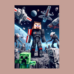 Свитшот хлопковый мужской Minecraft and Mass effect - collaboration ai art, цвет: пыльно-розовый — фото 2