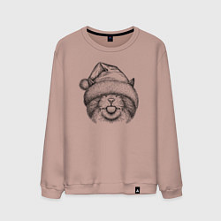 Свитшот хлопковый мужской Кот в новогодней шапке, цвет: пыльно-розовый