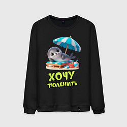 Свитшот хлопковый мужской Хочу тюленить, цвет: черный