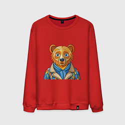 Свитшот хлопковый мужской Медведь в стиле Ван Гога, цвет: красный
