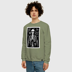 Свитшот хлопковый мужской Скелет иллюстрация, цвет: авокадо — фото 2