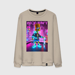 Свитшот хлопковый мужской Neon Bart - with skateboard ai art fantasy, цвет: миндальный