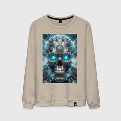 Свитшот хлопковый мужской Electrified cyber skull - ai art fantasy, цвет: миндальный