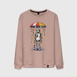 Свитшот хлопковый мужской Одинокий робот под зонтом, цвет: пыльно-розовый