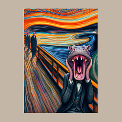 Свитшот хлопковый мужской Бегемот кричит - мем живопись от нейросети, цвет: миндальный — фото 2