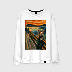 Свитшот хлопковый мужской Лошадь кричит - мем картина от нейросети, цвет: белый