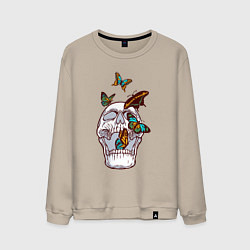 Свитшот хлопковый мужской Бабочки и череп, цвет: миндальный